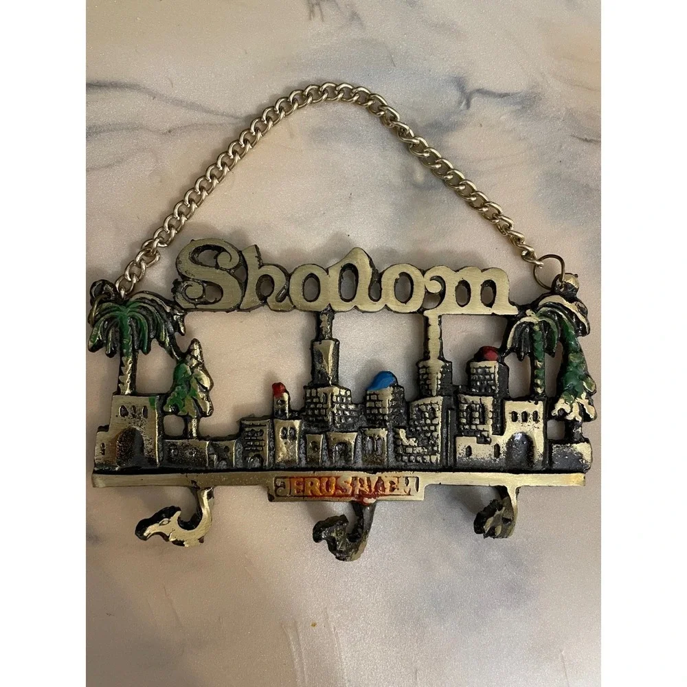 Jerusalem Shalom Skyline Metal Wall Hanging Key Holder Chain Hanger Decor